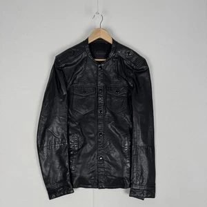 All Saints Leather Bomber Biker Jacket Alliance Shirt Black Overshirt - Picture 1 of 9