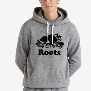 Roots Grey Black Cotton Blend Original Kanga Hoodie Pullover - Size XL - Picture 1 of 13
