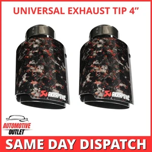 2x AKRAPOVIC EXHAUST TIPS 4" UNIVERSAL GLOSS BLACK & RED FORGED CARBON FIBER - Picture 1 of 14