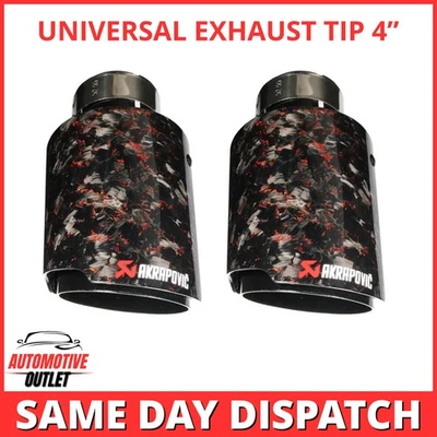 2x AKRAPOVIC EXHAUST TIPS 4" UNIVERSAL GLOSS BLACK & RED FORGED CARBON FIBER - Image 1 of 4