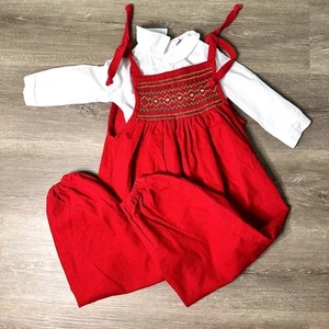 Vintage Handmade Romper With Blouse Red Corduroy 70s 80s Toddler - Picture 1 of 8