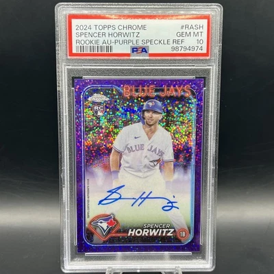 2024 Topps Chrome Spencer Horwitz RC Auto Purple Speckle Refractor #/299 PSA 10 - Image 1 of 2