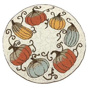 x6 Sigrid Olsen Pumpkin Beaded Placemat Set Orange Blue Thanksgiving Fall Decor - Picture 1 of 4