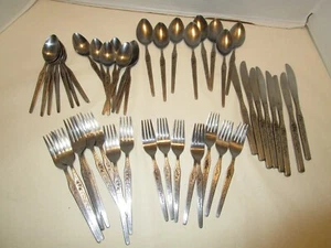 Vintage Ginkgo LTD Stainless Flatware 48 Pc. 8 set Flowers Swirls accents 1970's - Picture 1 of 15