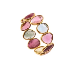 Natural Tourmaline Ring-18k Solid Gold with Multi Tourmaline Eternity Band Ring - Picture 1 of 2