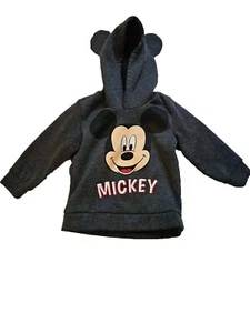 Child’s Disney Jr. Mickey Mouse Hooded Sweatshirt With Mouse Ears Gray Size 4 - Picture 1 of 4