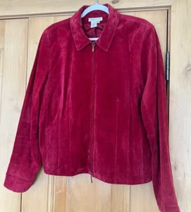 Coldwater Creek Jacket Womens X-Large Fuschia Suede Leather Zip Front Lined EUC - Picture 1 of 5