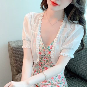 Cardigan donna chiffon cappuccio cropped aperto bolero scrollato spalle scoperte lanterna maniche scialle - Foto 1 di 13