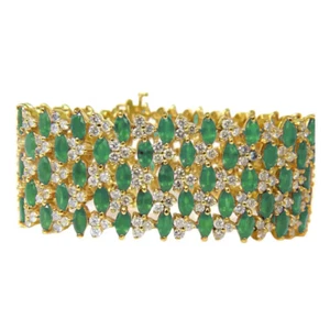 Broad Sterling Silver Emerald Bracelet - Picture 1 of 3