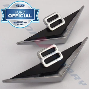 V8 GUARD BADGES (x2) Pair , Chrome , NEW , for Ford Fairlane ZA fender badge - Foto 1 di 3