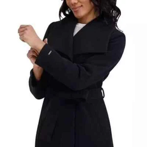 Tahari Giacca Cappotto Donna Impermeabile Cravatta Cintura Trench Avvolgente Nero Taglia S - Foto 1 di 7