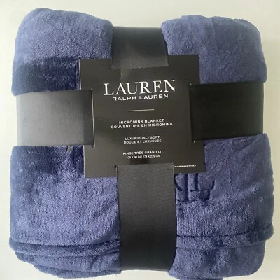 Ralph Lauren Classic Micromink Blanket King Size Navy Blue Luxuriously Soft - Image 1 of 3