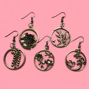 PENDIENTES DE ARO FLORAL DISEÑO JAPONÉS bronce Zen flor floral tsunami Japón M4 - Imagen 1 de 8
