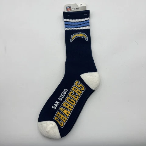 NWT! SAN DIEGO CHARGERS 4 STRIPE DEUCE NFL TEAM CREW SOCKS SIZE L (10-13) Cover