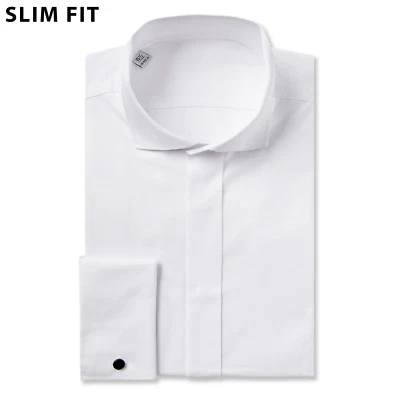 Bianco Ali Colletto Camicia Doppio Bracciale Slim Manica Lunga Semplice Arco Tie - Immagine 1 di 2