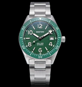 SEESTERN Skindiver, Green, NH35, Sapphire, Lume, 200m Diver, Ratcheting Clasp - Picture 1 of 13