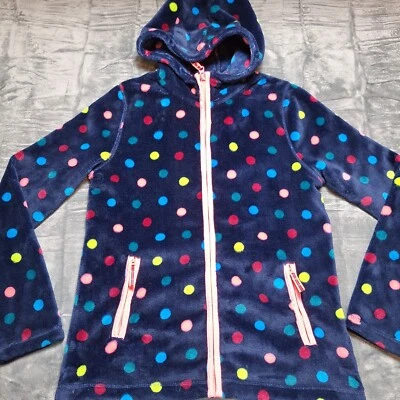 LANDS' END Fleece Hoodie Jacket Girl Sz XL (16) Blue Colorful Polka Dot Full Zip - Image 1 of 4