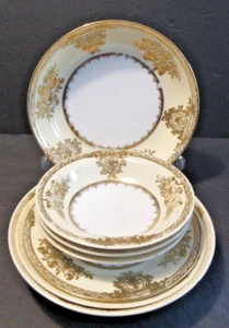 VINTAGE Mixed Set of 7 Noritake Goldlinda Bowls & Plates w/ Gold Overlay MCM - Picture 1 of 20