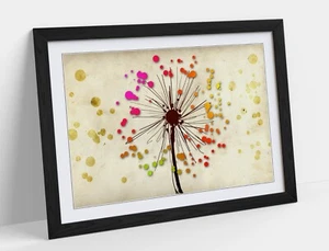MULTI COLOUR DANDELION ART BEDROOM DECOR -FRAMED ART POSTER PICTURE PRINT - Picture 1 of 10