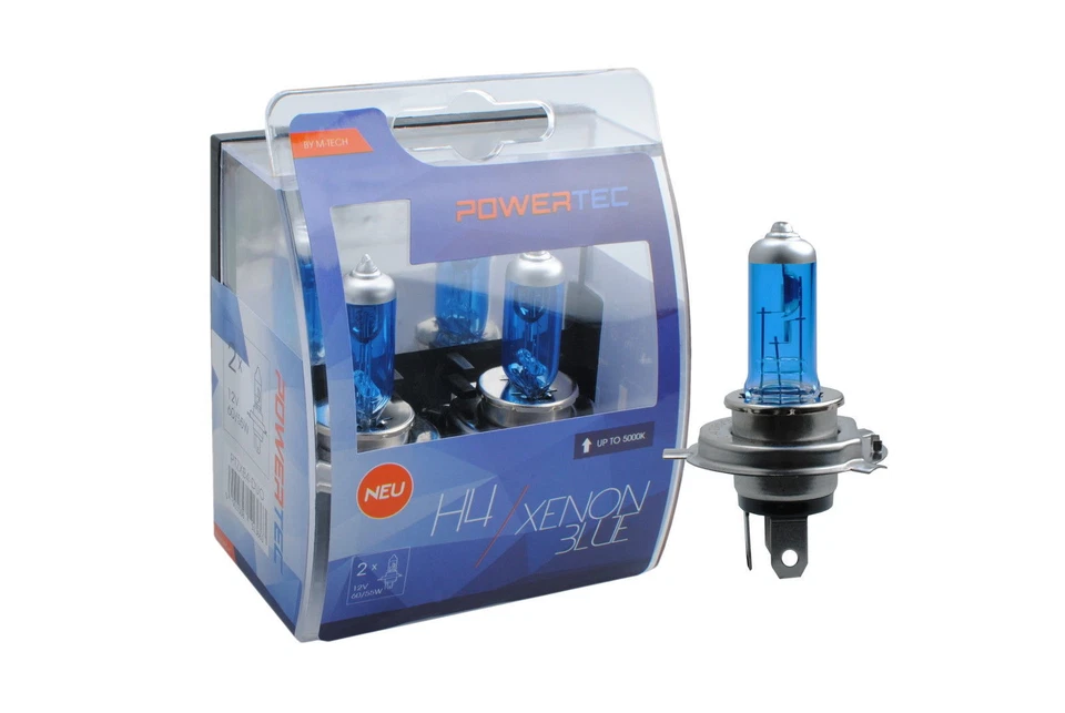 Coppia Lampade Lampadine PowerTec H4 55W 12v XENON BLUE Effetto Xeno ALOGENE - Immagine 1 di 1