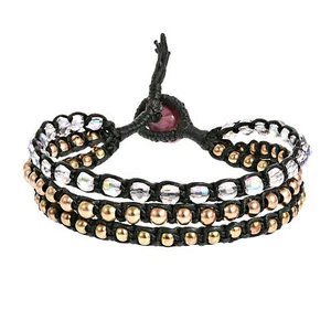 Pulsera Chic Medley Tres Hilos Cuentas Cristal-Latón Rosa - Imagen 1 de 5
