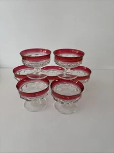 Vintage Indiana Glass Ruby Red Kings Crown Thumbprint Sherbet Dessert Set of 7 - Picture 1 of 10