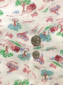 THREE Vintage Novelty Feed Sacks Little Girl Riding Bike with Her Playful Dog - Picture 1 of 2