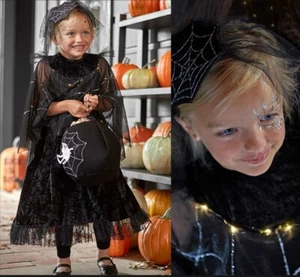 Pottery Barn KIDS Light Up Costume Sz 4-6 NWT Black Spider Queen Halloween 2 PC - Picture 1 of 15