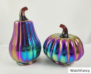 Juego de 2 NUEVAS 2024 Calabazas de Vidrio Iridiscente Oscuro Halloween Target Bullseye - Imagen 1 de 3