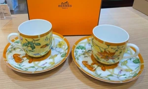 Hermes La siesta Coffee Cup & Saucer Demitasse 100ml set of 2 Rare w/ Box Japan - Picture 1 of 7