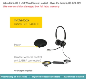 Jabra BIZ 2400 II USB Wired Stereo Headset - Over-the-head 2499-829-309 - Picture 1 of 7