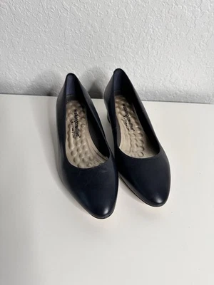 Walking Cradles Heidi, Mujer Bomba Tacón Bloque-Cuero Azul, Talla 8.5WW NUEVO Foto 1 de 4