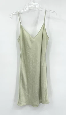 WILFRED ARITZIA mini slip dress satin silver sage spaghetti strap going out M - Image 1 of 4