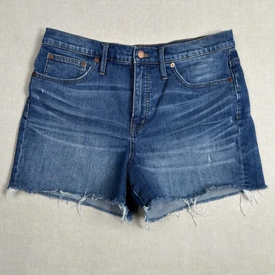 Pantalones cortos de jean Madewell de tiro alto con corte de mezclilla para mujer 31 azules F7019 destruidos Foto 1 de 4