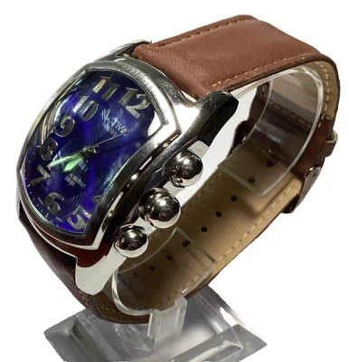 Activa Swiss Watch 495494 Cobalt Blue Dial Brown Band New Battery - Image 1 of 4