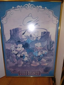 1990s EURO DISNEY MICKEY MOUSE DONALD DUCK PROFESSIONAL FRAMED 20" X 28" - Picture 1 of 14