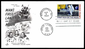 SPACE APOLLO 11 ARMSTRONG ON MOON ARTCRAFT CREW & LUNAR MODULE CACHET FDC UNADD - Picture 1 of 1