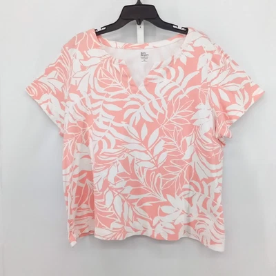 Kim Rogers Perfectly Soft Shirt Women Size 2X White Floral Short Sleeve V Neck - Image 1 of 4
