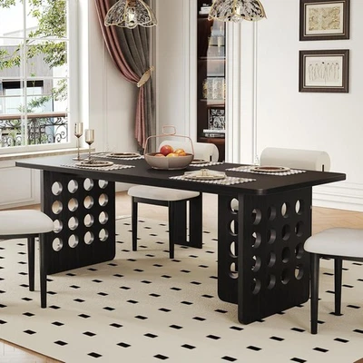 Modern Dining Table for 4-6 People 60-Inch Rectangle Kitchen Table with Wood - Image 1 of 4