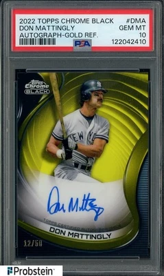 Topps 2022 cromo negro oro refractor Don Mattingly Yankees automático 12/50 PSA 10 Foto 1 de 2