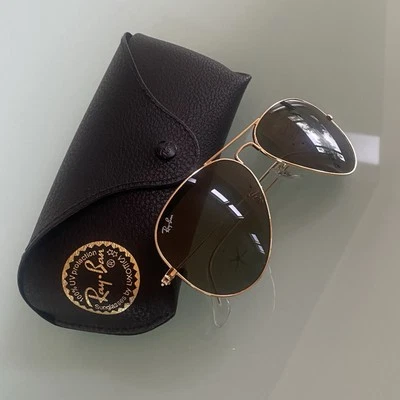NUEVO CON ETIQUETAS Ray Ban AVIATOR CLASSICS en Arista Dorado y G-15 Verde/Gris + Estuche! Foto 1 de 4