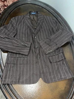 Винтажный Polo Ralph Lauren коричневый мел полоски чисто льняной костюм куртка 44R  - Изображение 1 из 4