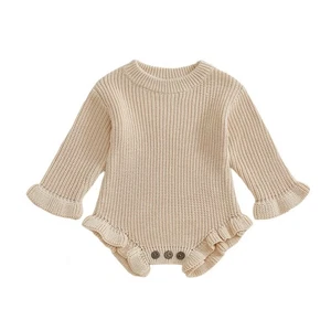 Newborn Baby Girl Boy Sweater Romper Long Sleeve Round Neck Solid Color Knit ... - Bild 1 von 7