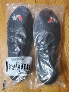 Zapatillas Dearfoams De Colección Terciopelo Negro Bordado Floral Puntera Talla Grande 8/9 EE. UU. - Imagen 1 de 4