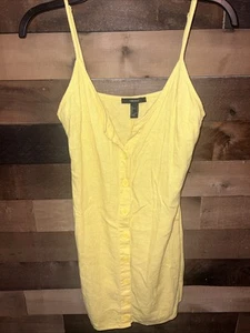 Linen-Blend Cami Mini Yellow Dress Small - Picture 1 of 3