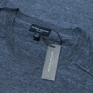 Peter Millar NWT Crew Neck Pullover Sweater Size XL in Blue Linen/Wool Blend - Picture 1 of 8