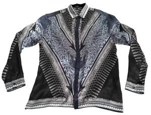 Versace Collection City Camicia Uomo Taglia 42 100% Seta Blu Grigio Bottoni Frontali Usato in Ottime Condizioni - Foto 1 di 12