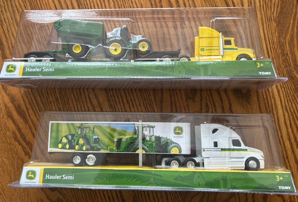 Set of 2 -John Deere Semi Haulers-yellow /white -1/64 Scale TOMY - Image 1 of 2