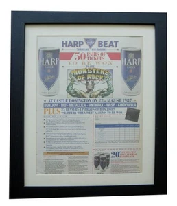 HARP LAGER+MONSTERS OF ROCK+POSTER+AD+RARE FRAMED ORIGINAL 1987+FAST WORLD SHIP - Picture 1 of 7