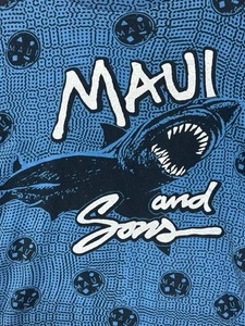 VTG Maui & Sons T Shirt Men L All Over Print AOP Shark Logo Single Stitch 90s - Picture 1 of 11